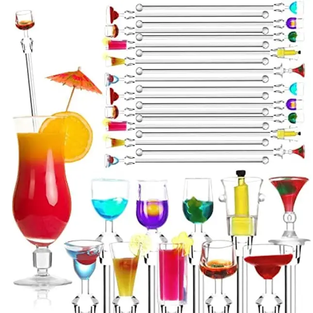 Colorful Acrylic Cocktail Drink Swizzle Stirrer Sticks with Cup Shape 10 pcs