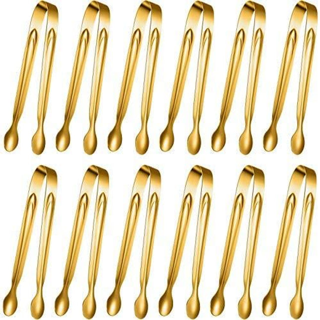 12 Pieces Sugar Tongs Ice Tongs Stainless Steel Mini Serving Tongs Appetizers Tongs Small Kitchen Tongs for Tea Party Coffee Bar Kitchen (Gold, 6 Inch)