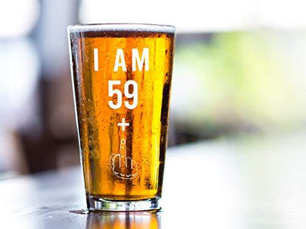 59 + One Middle Finger 60th Birthday Gifts for Men Women Beer Glass – Funny 60 Year Old Presents - 16 oz Pint Glasses Party Decorations Supplies - Craft Beers Gift Ideas for Dad Mom Husband Wife 60 th