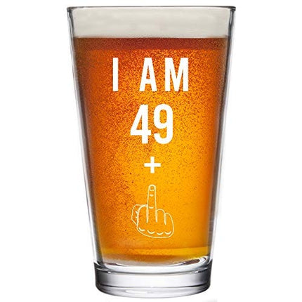 49 + One Middle Finger 50th Birthday Gifts for Men Women Beer Glass – Funny 50 Year Old Presents - 16 oz Pint Glasses Party Decorations Supplies - Craft Beers Gift Ideas for Dad Mom Husband Wife 50 th
