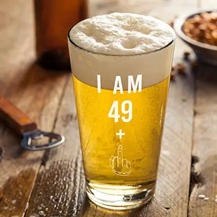 49 + One Middle Finger 50th Birthday Gifts for Men Women Beer Glass – Funny 50 Year Old Presents - 16 oz Pint Glasses Party Decorations Supplies - Craft Beers Gift Ideas for Dad Mom Husband Wife 50 th
