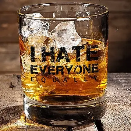 I Hate Everyone Equally - Best Funny Dad Gift for Him from Daughter, Son, Wife - Birthday Present Idea for Men, Guys - 11oz Bourbon Scotch Whiskey Glass