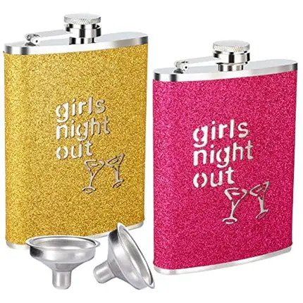 2 Pack 8oz Glitter Hip Flask, Flasks for Liquor for Men Women with Funnel Set, 18/8 Stainless Steel Leak Proof With Colorful Glitter Coating.
