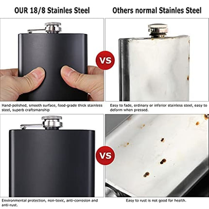 Silver 18/8 Stainless Steel 12OZ Hip Flask - Flasks for Liquor with Funnel(Black)