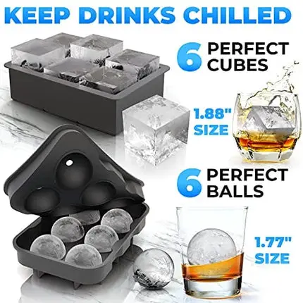 Premium Ice Cube Trays, Food Grade Silicone Ice Ball Maker Mold with Lids & Large Square Ice Cube Molds for Whiskey, Cocktails & Bourbon - Keep Drinks Chilled (2pc/Pack)