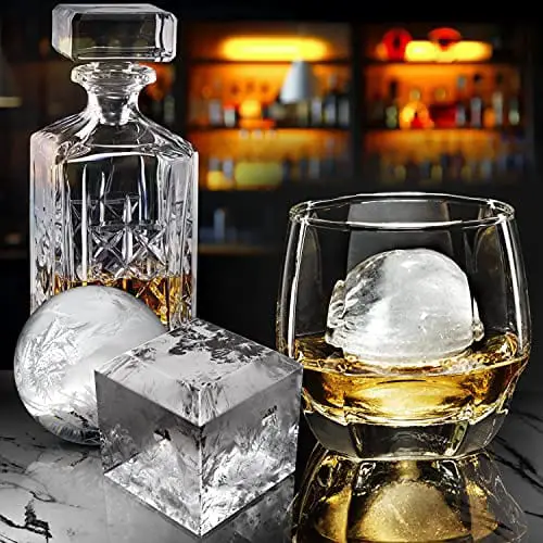 Ice Cube Trays, Adoric Life Ice Tray Silicone Set of 2 with Funnel, Sphere  Ice Ball Maker and Large Square Ice Cube Molds for Whiskey, Reusable and  BPA Free 