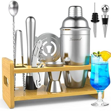 Bartender Kit with Stand Gifts for Men Dad, 14 Pieces Cocktail Shaker Set for Drink Mixing, Perfect Home Martini Shaker Stainless Steel Bar Tools Accessories for Beginners Christmas Stocking Stuffer