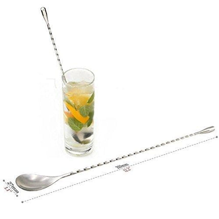 12“ Extra Long Cocktail Mixing Spoon Set Food-Grade 18/8 Stainless Steel Stirrer Spiral Pattern Bar Cocktail Shaker Spoon for Ice Cream Smoothies Malts Milkshakes Juice Coffee Tea Drink - Set of 2