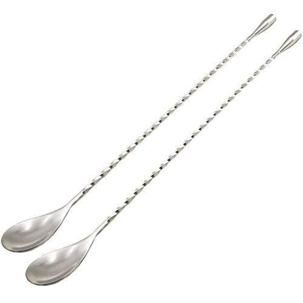 12“ Extra Long Cocktail Mixing Spoon Set Food-Grade 18/8 Stainless Steel Stirrer Spiral Pattern Bar Cocktail Shaker Spoon for Ice Cream Smoothies Malts Milkshakes Juice Coffee Tea Drink - Set of 2