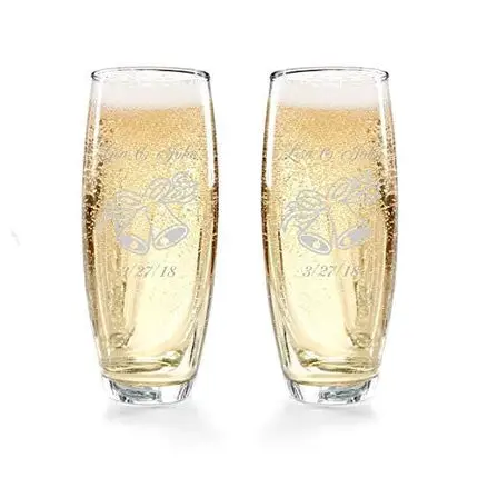 Gifts Infinity Engraved Wedding Stemless Champagne Flutes Set of 2 Personalized Toasting Glasses (Bells)