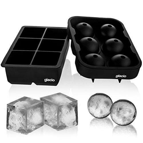 glacio Ice Cube Trays Silicone Combo Ice Molds - Set of 2, Sphere Ice Ball  Maker with Lid & Large Square Molds, Reusable and BPA Free 