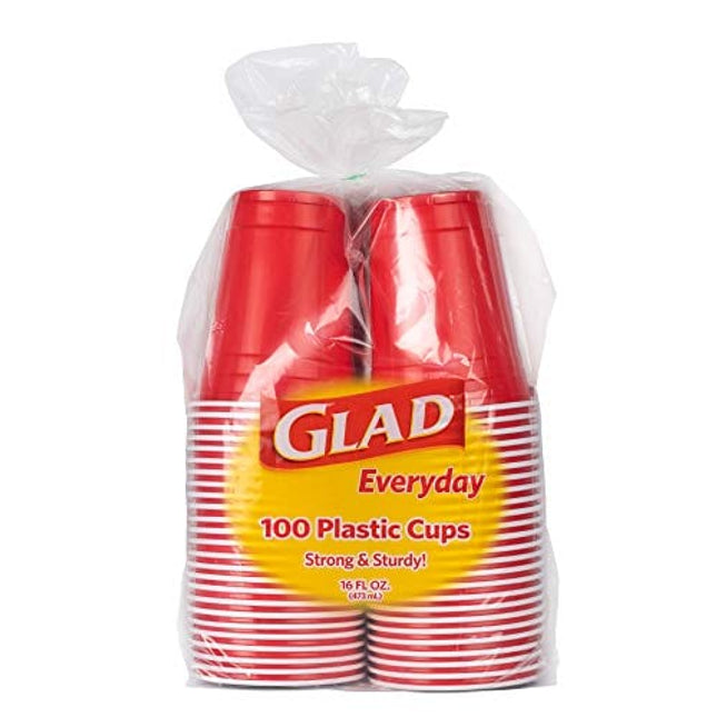 Glad Everyday Disposable Plastic Cups for Everyday Use | Red Plastic Cups Strong and Sturdy Red Plastic Party Cups for All Occasions, 16 Oz Cups (100 Count)