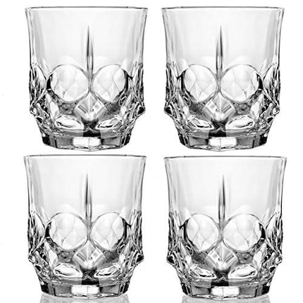 GLASKEY Whiskey Glasses, Set of 4 Scotch Glass Tumblers for Drinking Bourbon, Cognac, Irish Whisky, Large 7-12oz Premium Lead-Free Crystal Old Fashioned Glass (10oz, 3.0" (W) x 3.2"(H))