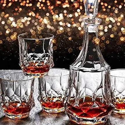 GLASKEY Whiskey Glasses, Set of 4 Scotch Glass Tumblers for Drinking Bourbon, Cognac, Irish Whisky, Large 7-12oz Premium Lead-Free Crystal Old Fashioned Glass (10oz, 3.0" (W) x 3.2"(H))
