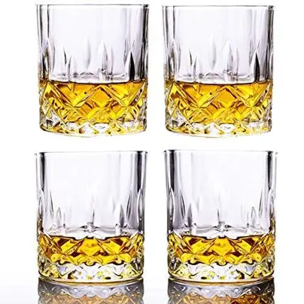 Whiskey Glasses Set of 4 11.5-ounce Stylish Old Fashion Rocks Tumblers Lead-free Glassware for Scotch Bourbon Cognac Brandy Cocktail