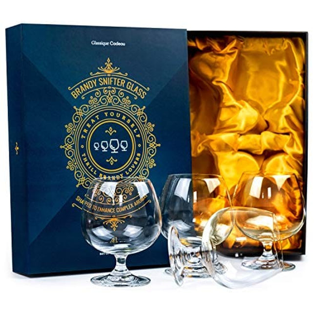 Large 21 oz Crystal Brandy and Cognac Sniffer Glasses | Set of 4 Short Stem Giant Snifter Bowls | Drinking and Tasting Glassware for Bourbon, Scotch, Tequila, Armagnac, Rum, Liquor, Beer