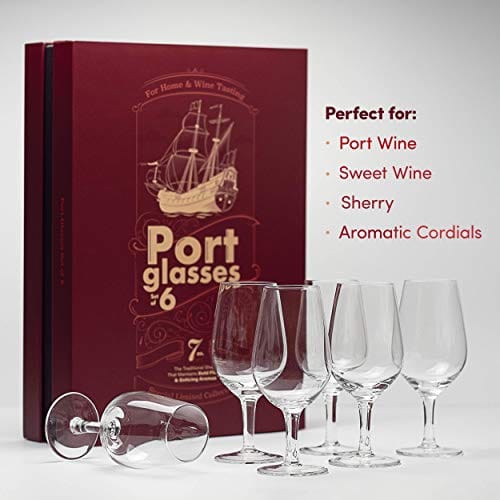 Glassique Cadeau Port and Dessert Wine, Sherry, Cordial, Aperitif Tasting Glasses | Set of 6 Small Chrystal 7 oz Sippers | Mini Short Stem Nosing