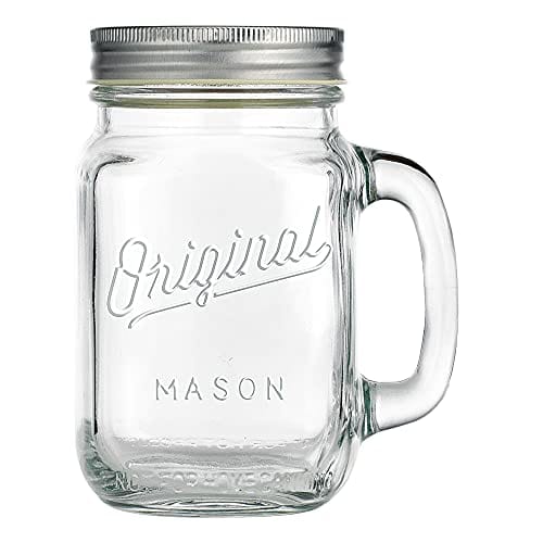 Glaver's Set of 10 Ice Cold 16 oz. Mason Drinking Glasses with Handles. Quality Refreshing Ice Cold Embossed Logo Jars for Beverages, Cocktails