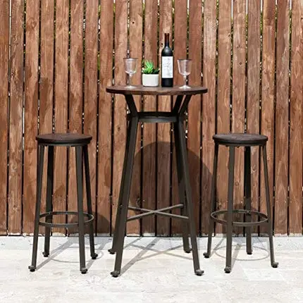 Glitzhome Rustic Steel Bar Stool Round Wood Top Dining Room Pub Height Chairs Set of 2
