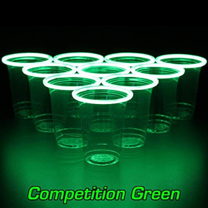 GLOWPONG Green vs Blue Glow-in-The-Dark Beer Pong Game Set for Indoor Outdoor Nighttime Competitive Fun, 12 Green vs 12 Blue Glowing Cups, 4 Glowing Balls, 1 Ball Charging Unit Makes Every Shot Glow