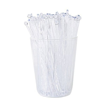 Gmark 6 Inch Plastic Round Top Swizzle Sticks 100 ct Clear, Ball Head Stirrer 100 Pack GM1003D