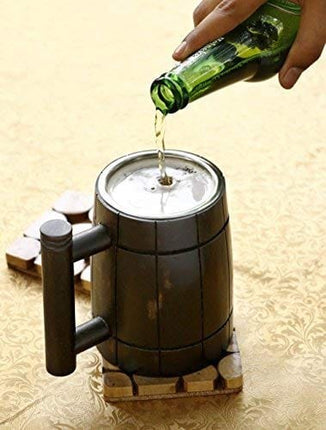 GoCraft Handmade Wooden Beer Mug with 18oz Stainless Steel Cup | Great Beer Gift Ideas Wooden Beer Tankard for Men | Vintage Bar accessories - Barrel Brown Retro Design