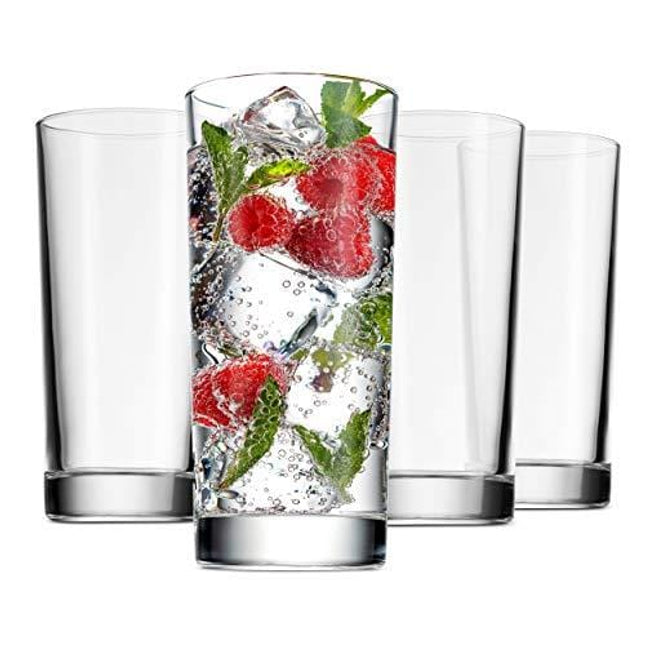 Godinger Highball Glasses, Italian Made Glass Tall Beverage Cups - 14oz, Set of 4