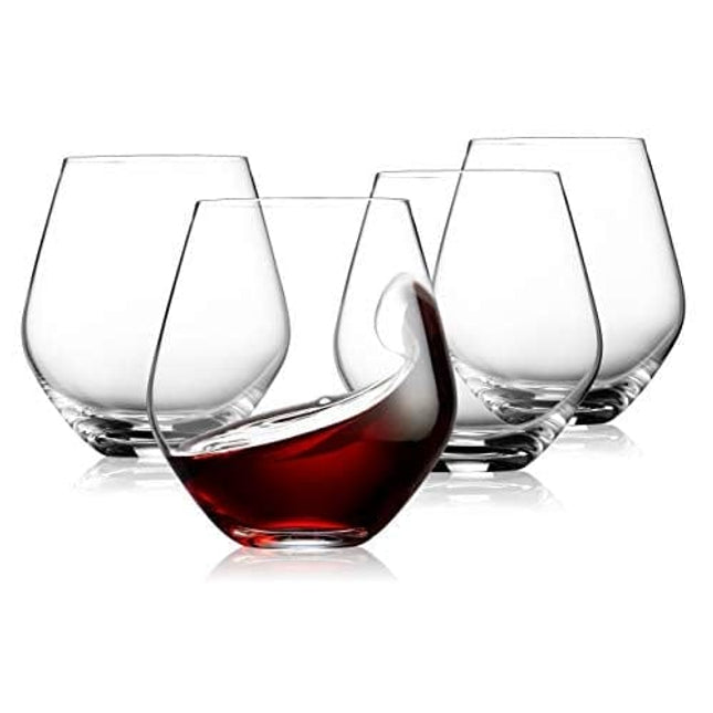 Godinger Wine Glasses, Stemless Wine Glasses, Red Wine Glasses, Drinking Glasses, European Made Stemless Wine Glass - 17oz, Set of 4