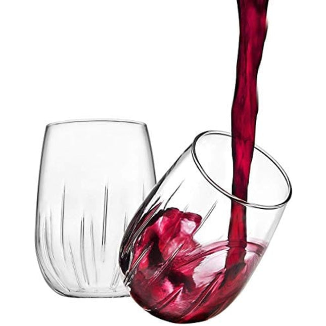 Godinger Aerating Wine Glasses Stemless Goblets Wine Aerator, Made in Italy - 16oz, SET OF 8