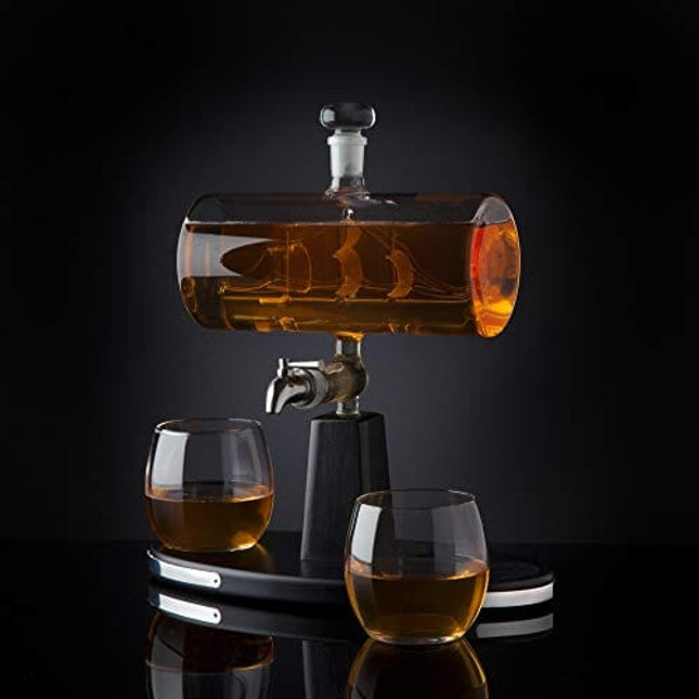Godinger Whiskey Decanter Dispenser with 2 Whisky Tumbler Glasses - for Liquor, Scotch, Bourbon, Vodka