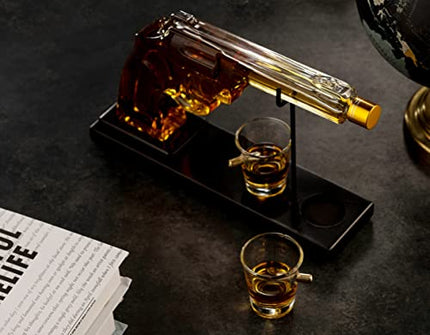 Godinger Pistol Gun Liquor Bottle Decanter With Bullet Shot Glasses