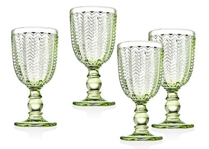 Twill Goblet Beverage Glass Cup by Godinger - Emerald Green - Set of 4