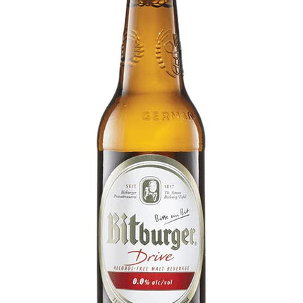 Bitburger Drive Non-Alcoholic Beer 30-Pack, Award Winning Beer from Germany, 11.2oz/btl w Phone/Tablet Holder & Recipes