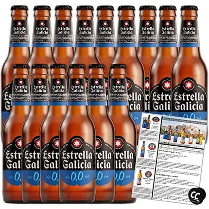 Estrella Galicia 0,0 Non-Alcoholic Beer 15 Pack, Made in Spain, 16oz/can, includes Phone/Tablet Holder & Beer/Pairing Recipes