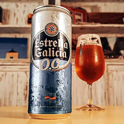 Estrella Galicia 0,0 Non-Alcoholic Wine Beer 15 Pack, Made in Spain, 11.2oz/btl, includes Phone/Tablet Holder & Beer/Pairing Recipes