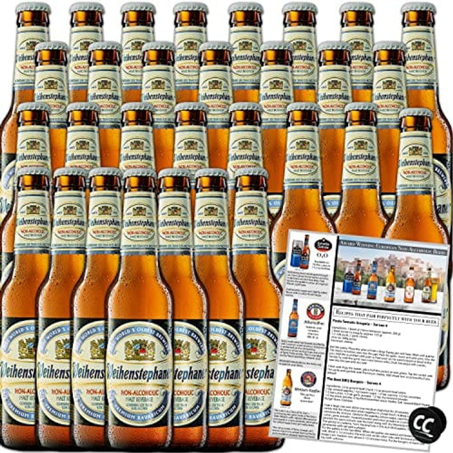 Weihenstephaner Non-Alcoholic Hefeweizen Beer 30 Pack, Made In Germany, 11.2oz/btl, includes Phone/Tablet Holder & Beer/Pairing Recipes