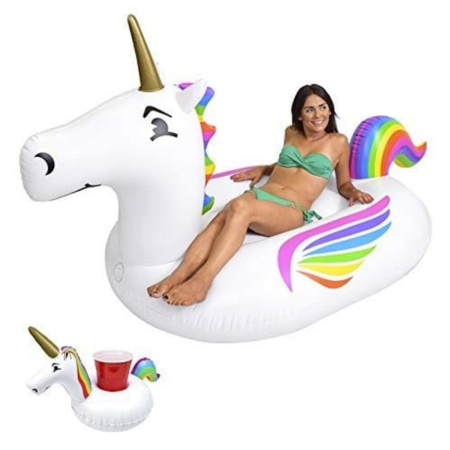 GoFloats Giant Inflatable Unicorn Pool Float Raft Includes Bonus Unicorn Drink Float Trending Giant Float for Kids and Adults GI-UNICORN-02