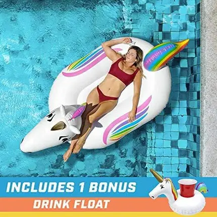 GoFloats Giant Inflatable Unicorn Pool Float Raft Includes Bonus Unicorn Drink Float Trending Giant Float for Kids and Adults GI-UNICORN-02