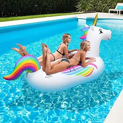 GoFloats Giant Inflatable Unicorn Pool Float Raft Includes Bonus Unicorn Drink Float Trending Giant Float for Kids and Adults GI-UNICORN-02