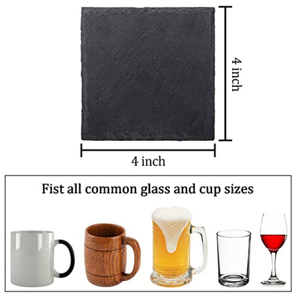 Slate Drink Coasters, GOH DODD 4 Inch Natural Rustic Square Stone Rock Coasters with Anti-Scratch Bottom and Holder for Bar Kitchen Home Decor, 8 Pieces, Black