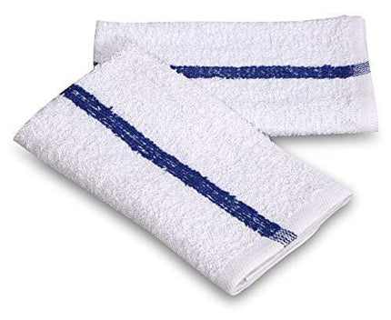 GOLD TEXTILES 12 PC New Cotton Blend White Restaurant Bar Mops Kitchen Towels 28oz (1 Dozen) (12, Blue Stripe)