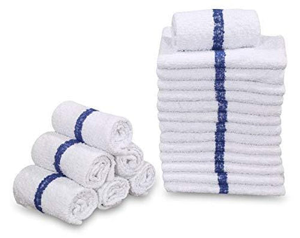 GOLD TEXTILES 12 PC New Cotton Blend White Restaurant Bar Mops Kitchen Towels 28oz (1 Dozen) (12, Blue Stripe)
