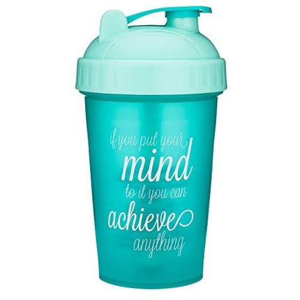 Motivational Quotes on Performa Perfect Shaker Bottle, 20oz Classic Protein Shaker Bottle, Advanced Actionrod Mixing Technology, Dishwasher Safe, Leak Proof (Achieve - Teal/Mint - 20oz)