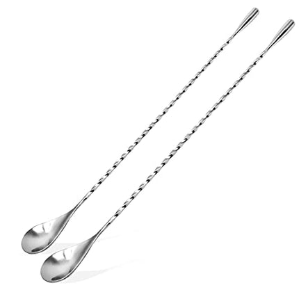 GONOMI Set of 2 Mixing Spoon Stainless Steel Professional Cocktail Bar Tool (12 Inches) Japanese Style Teardrop End Design for Ice Cream, Coffee, Milkshakes, Juice, Tea, Drink (12'', Silver)