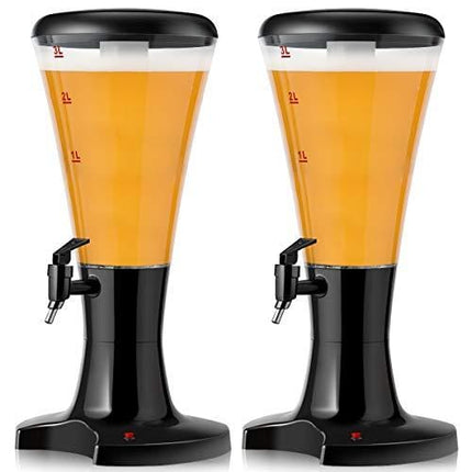 Goplus 2PCS Beer Tower Dispenser 3L Cold Draft Beer Tower Beverage Dispenser with LED Lights & Removable Ice Tube, Perfect for Party Bar Home, Set of 2