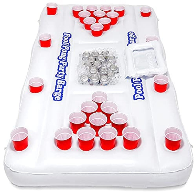 GoPong Original Pool Party Barge Floating Beer Pong Table with Cooler, White, 6-Feet, PB-01