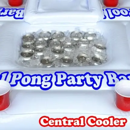 GoPong Original Pool Party Barge Floating Beer Pong Table with Cooler, White, 6-Feet, PB-01