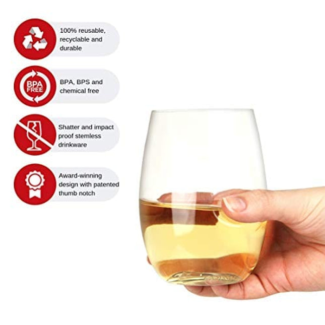 Govino Go Anywhere Dishwasher Safe Flexible Shatterproof Recyclable Wine Glasses, 16-ounce, Set of 4