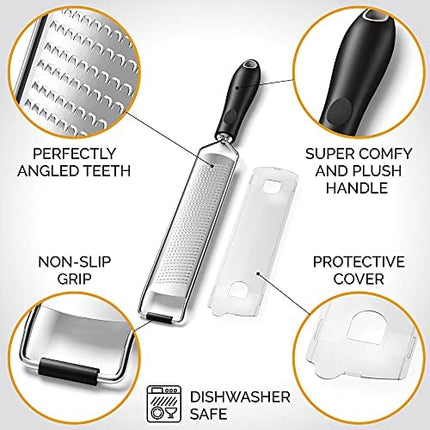 DESIGNED BY CHEFS ~ Premium Lemon Zester Grater With Perfectly Angled Teeth ~ Ideal for Citrus, Parmesan Cheese, Garlic, Vegetables and Fruits