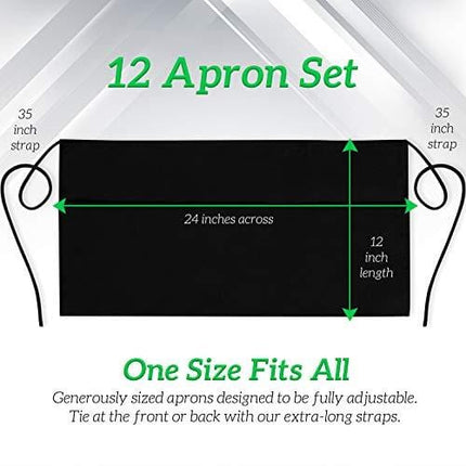 12 Pack Server Aprons with 3 Pockets - Waist Apron Waiter Waitress Apron Water Resistant Added Long Waist Strap Reinforced Seams Half Apron for Women